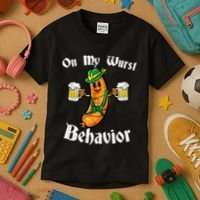 On My Wurst Behavior Funny Bratwurst German Oktoberfest Kids T-Shirt thumb 3
