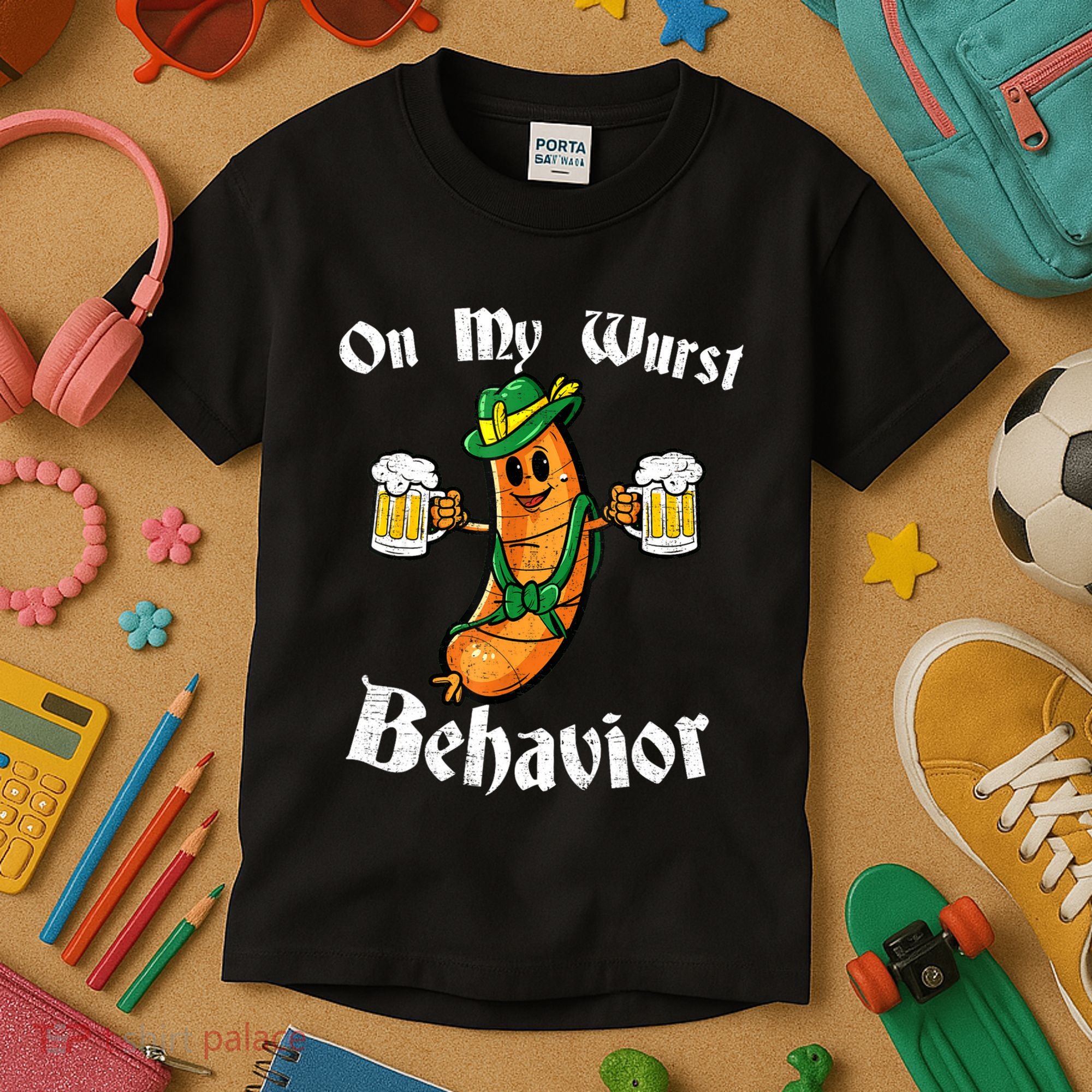 On My Wurst Behavior Funny Bratwurst German Oktoberfest Kids T-Shirt