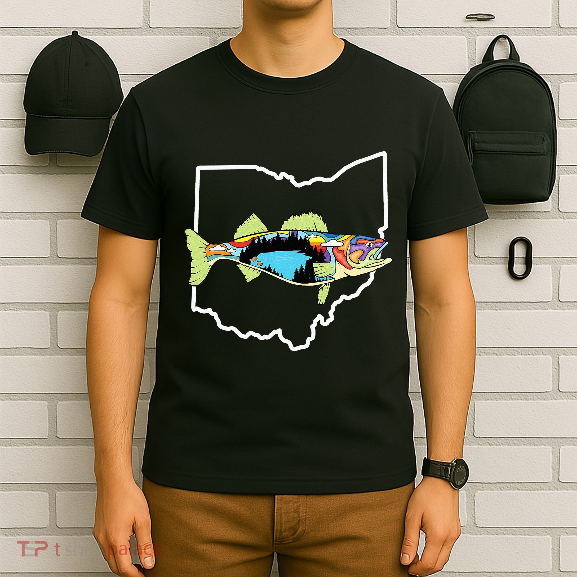 Ohio Map Walleye Fishing Freshwater Fisherman Walleye Fish T-Shirt