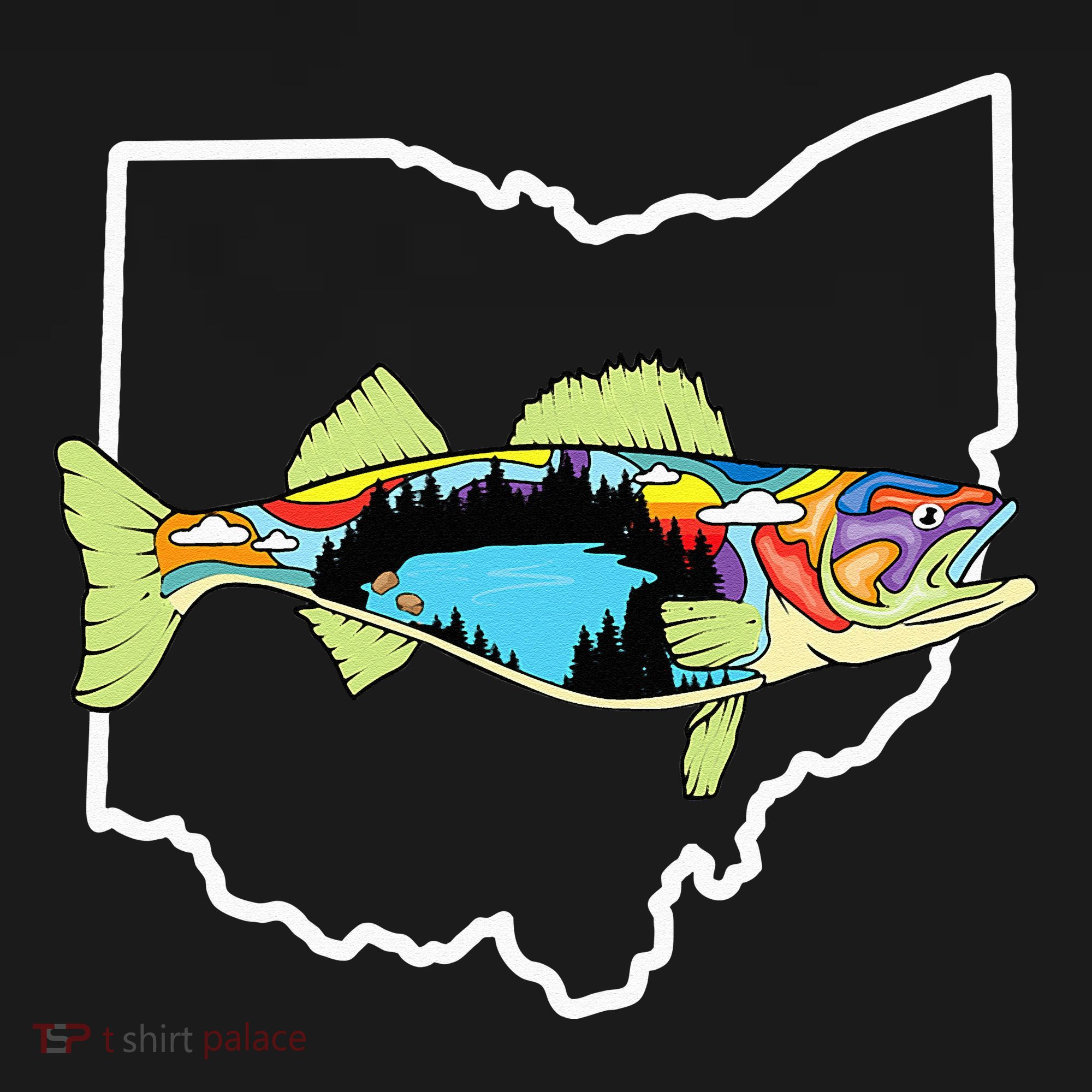 Ohio Map Walleye Fishing Freshwater Fisherman Walleye Fish Women's Hoodie