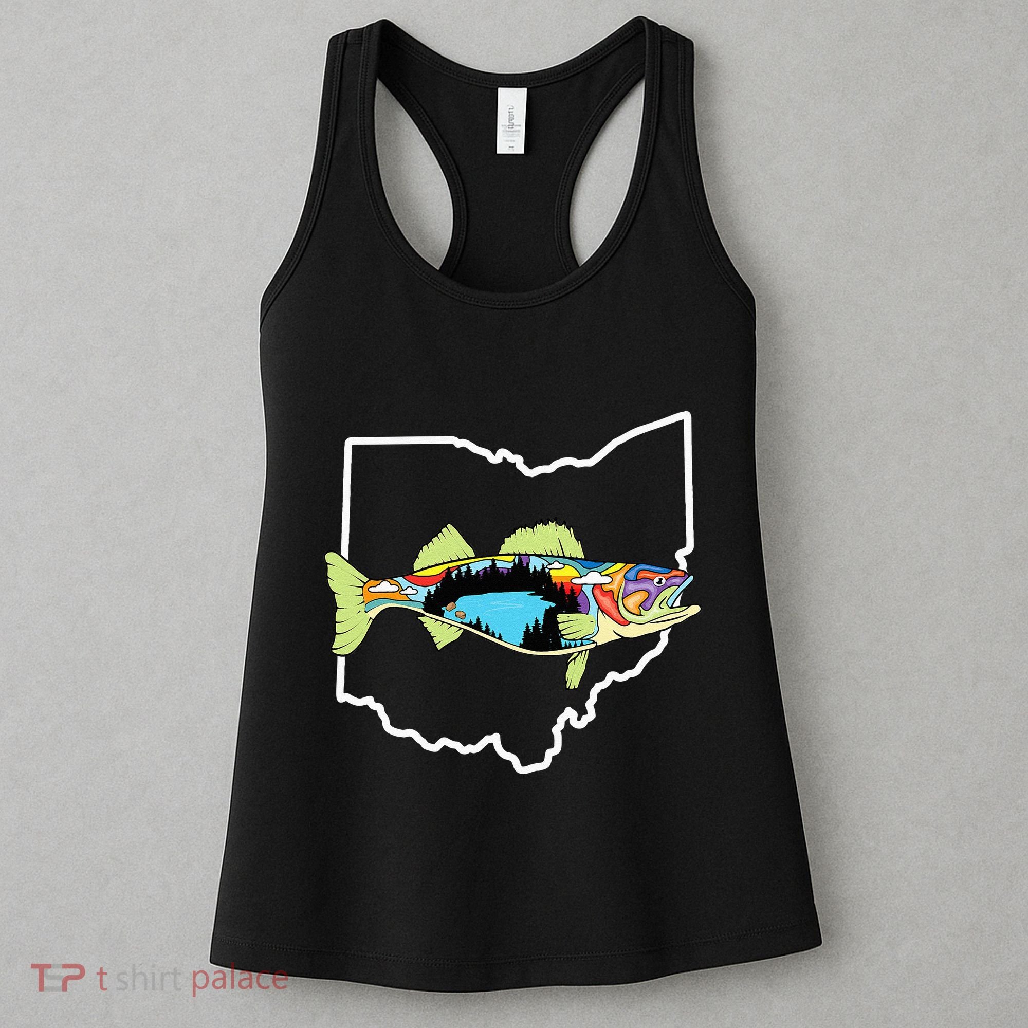 Ohio Map Walleye Fishing Freshwater Fisherman Walleye Fish Women's Tank Top