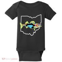 Ohio Map Walleye Fishing Freshwater Fisherman Walleye Fish Baby Bodysuit thumb 0