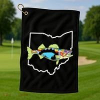 Ohio Map Walleye Fishing Freshwater Fisherman Walleye Fish Golf Towel thumb 1