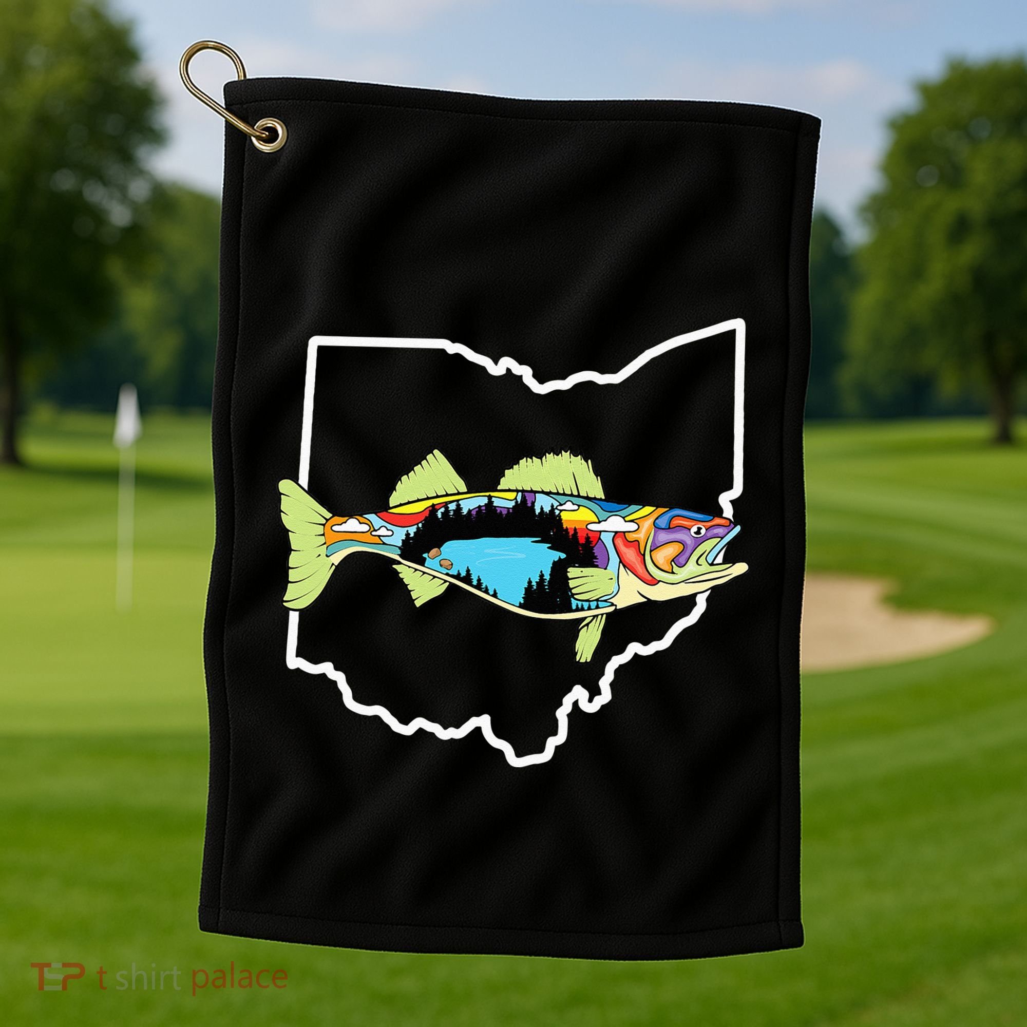 Ohio Map Walleye Fishing Freshwater Fisherman Walleye Fish Golf Towel