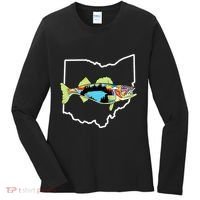 Ohio Map Walleye Fishing Freshwater Fisherman Walleye Fish Women's Long Sleeve Shirt thumb 0