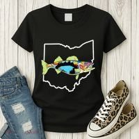 Ohio Map Walleye Fishing Freshwater Fisherman Walleye Fish Women's T-Shirt thumb 3