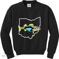 Ohio Map Walleye Fishing Freshwater Fisherman Walleye Fish Kids Sweatshirt thumb 0