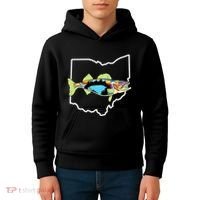 Ohio Map Walleye Fishing Freshwater Fisherman Walleye Fish Kids Hoodie thumb 4