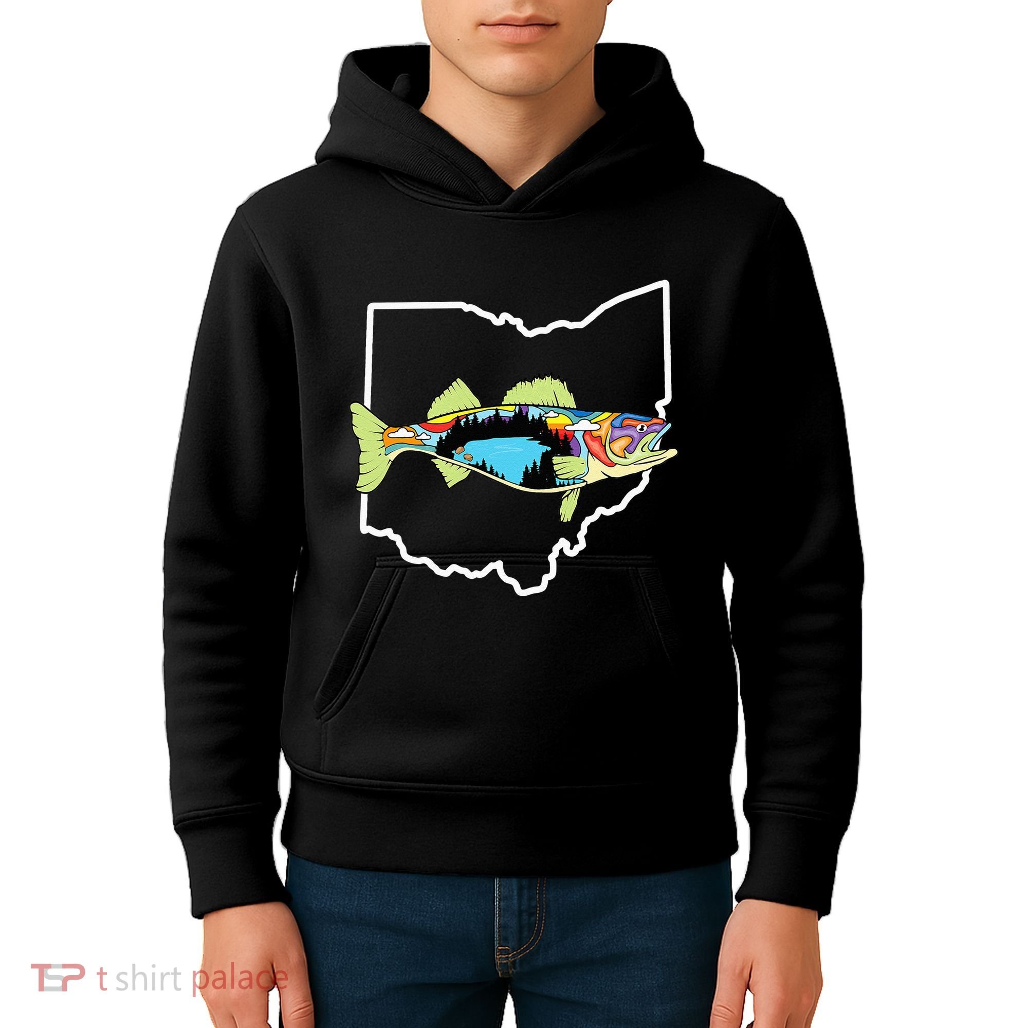 Ohio Map Walleye Fishing Freshwater Fisherman Walleye Fish Kids Hoodie