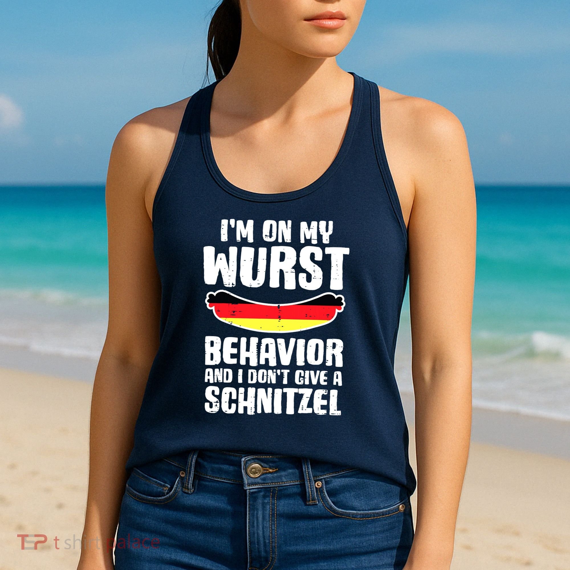 On My Wurst Behavior Dont Give Schnitzel Funny Oktoberfest Women's Tank Top