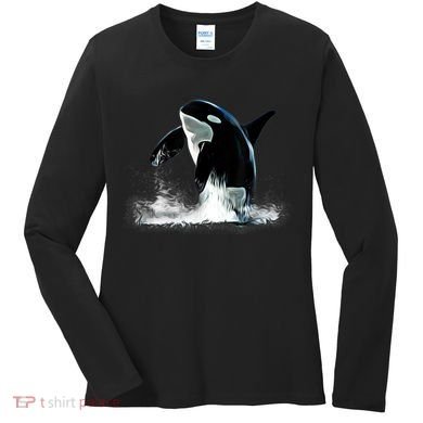 Orca Motif Whale Predator Animals Design Women's Long Sleeve Shirt