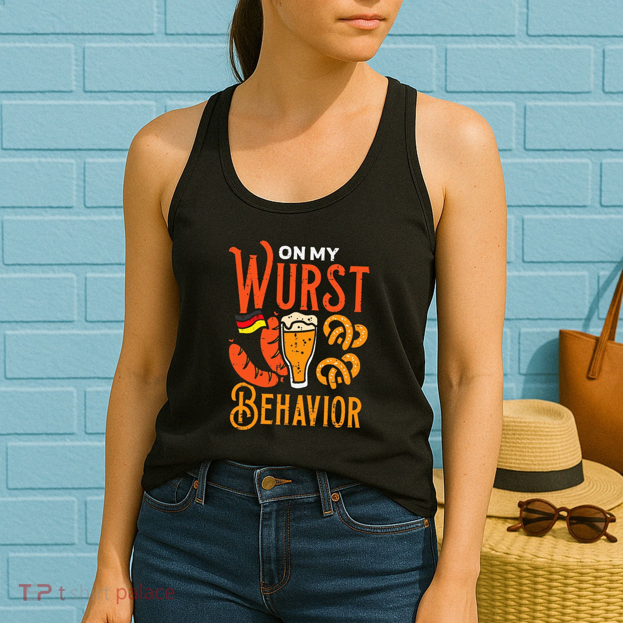 On My Wurst Behavior Funny Bavarian Oktoberfest Women's Tank Top