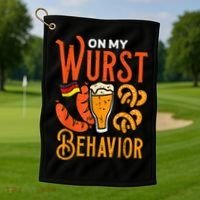 On My Wurst Behavior Funny Bavarian Oktoberfest Golf Towel thumb 1