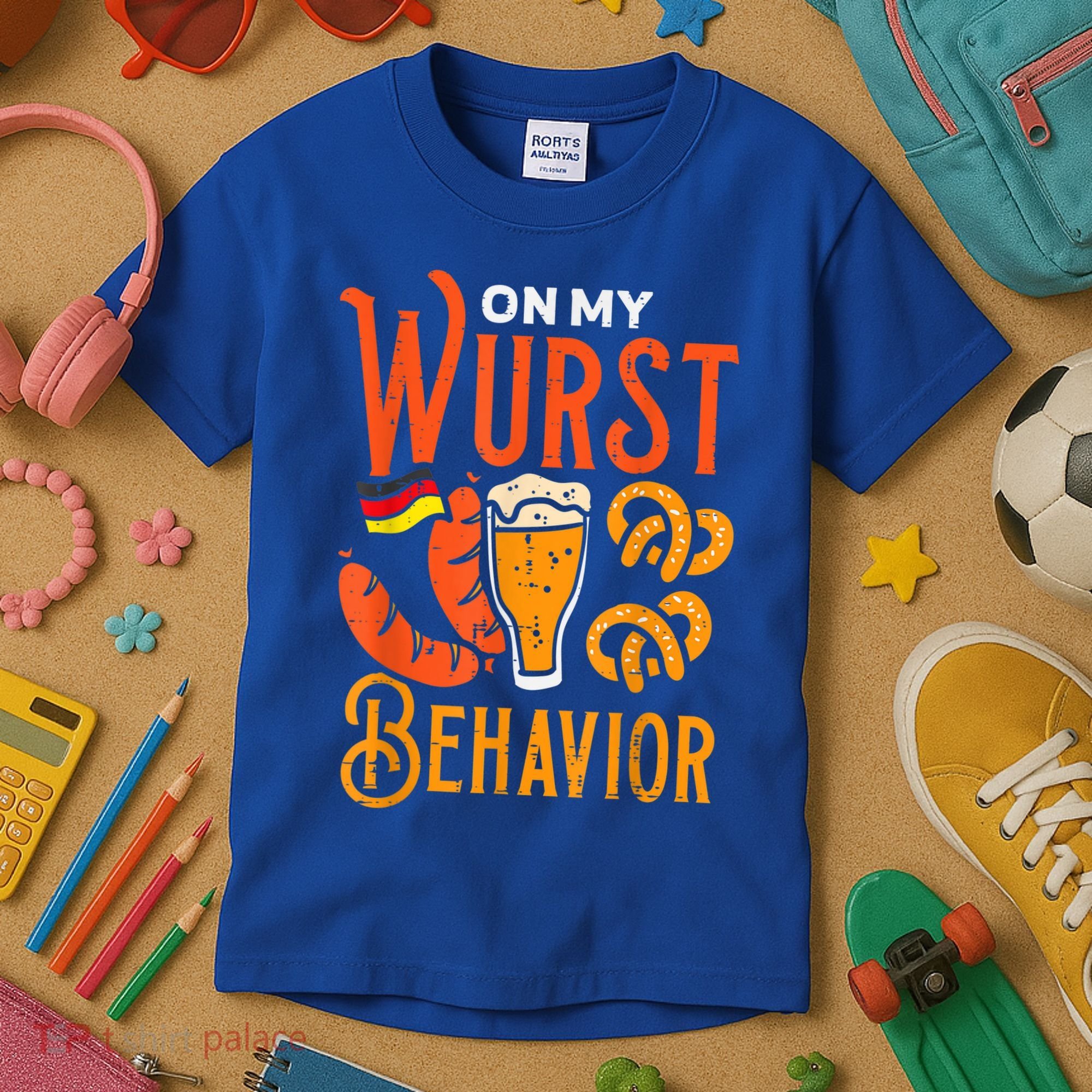 On My Wurst Behavior Funny Bavarian Oktoberfest Kids T-Shirt