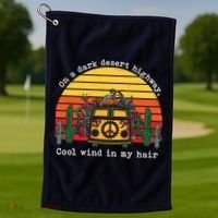  On A Dark Desert Highway Retro Golf Towel thumb 1