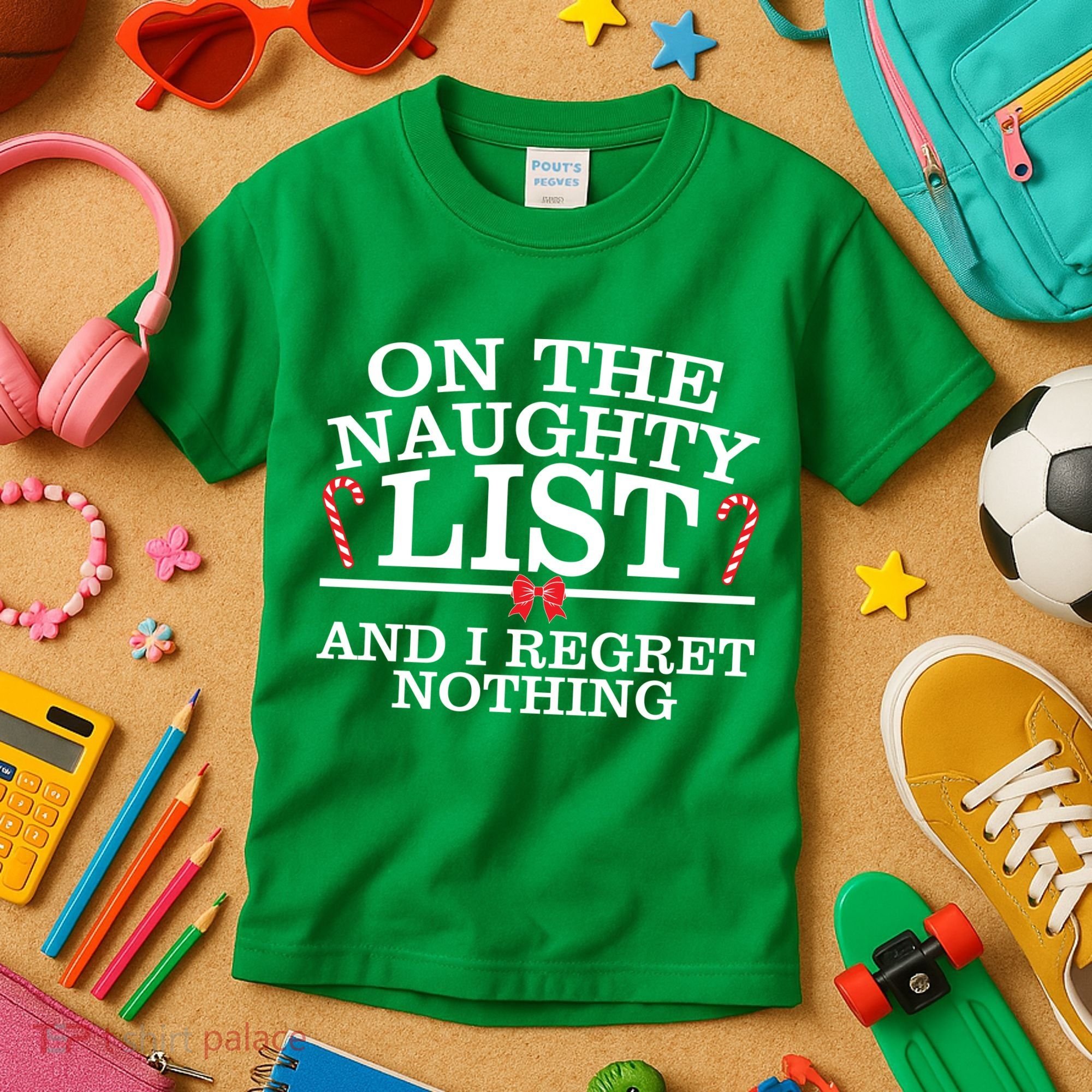 On The Naughty List Funny Christmas Kids T-Shirt