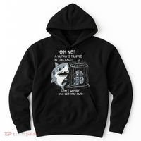 Oh No! A Human In A Cage Great White Shark Ocean Biologists Hoodie thumb 0