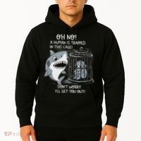 Oh No! A Human In A Cage Great White Shark Ocean Biologists Hoodie thumb 2