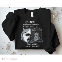 Oh No! A Human In A Cage Great White Shark Ocean Biologists Sweatshirt thumb 2