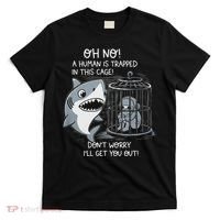 Oh No! A Human In A Cage Great White Shark Ocean Biologists T-Shirt thumb 0