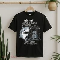 Oh No! A Human In A Cage Great White Shark Ocean Biologists T-Shirt thumb 2