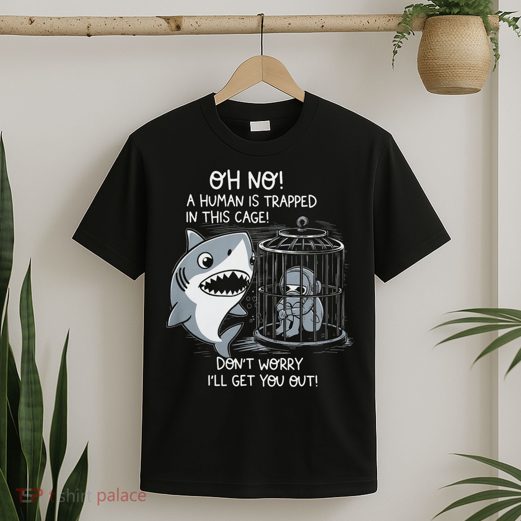 Oh No! A Human In A Cage Great White Shark Ocean Biologists T-Shirt