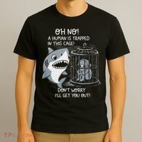Oh No! A Human In A Cage Great White Shark Ocean Biologists T-Shirt thumb 3