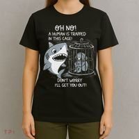 Oh No! A Human In A Cage Great White Shark Ocean Biologists T-Shirt thumb 4