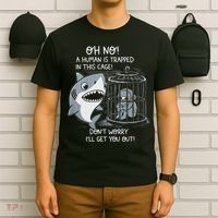 Oh No! A Human In A Cage Great White Shark Ocean Biologists T-Shirt thumb 6
