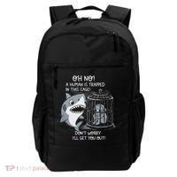 Oh No! A Human In A Cage Great White Shark Ocean Biologists Backpack thumb 0