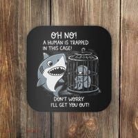 Oh No! A Human In A Cage Great White Shark Ocean Biologists Coaster thumb 0