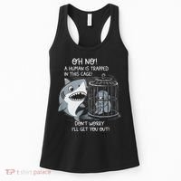 Oh No! A Human In A Cage Great White Shark Ocean Biologists Women's Tank Top thumb 0