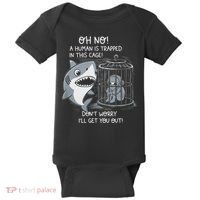 Oh No! A Human In A Cage Great White Shark Ocean Biologists Baby Bodysuit thumb 0