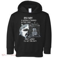 Oh No! A Human In A Cage Great White Shark Ocean Biologists Toddler Hoodie thumb 0
