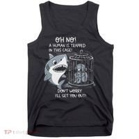 Oh No! A Human In A Cage Great White Shark Ocean Biologists Tank Top thumb 0