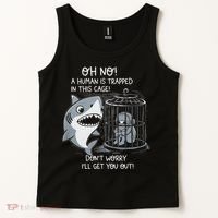 Oh No! A Human In A Cage Great White Shark Ocean Biologists Tank Top thumb 2