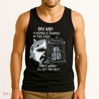 Oh No! A Human In A Cage Great White Shark Ocean Biologists Tank Top thumb 3