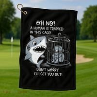 Oh No! A Human In A Cage Great White Shark Ocean Biologists Golf Towel thumb 1