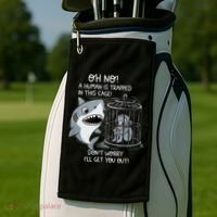 Oh No! A Human In A Cage Great White Shark Ocean Biologists Golf Towel thumb 2