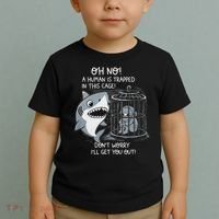 Oh No! A Human In A Cage Great White Shark Ocean Biologists Toddler T-Shirt thumb 2
