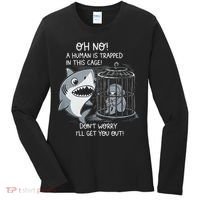 Oh No! A Human In A Cage Great White Shark Ocean Biologists Women's Long Sleeve Shirt thumb 0
