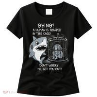 Oh No! A Human In A Cage Great White Shark Ocean Biologists Women's T-Shirt thumb 0