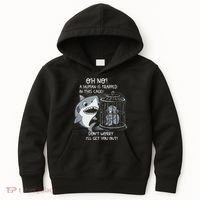 Oh No! A Human In A Cage Great White Shark Ocean Biologists Kids Hoodie thumb 0