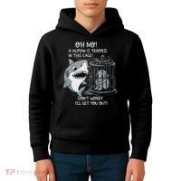 Oh No! A Human In A Cage Great White Shark Ocean Biologists Kids Hoodie thumb 4