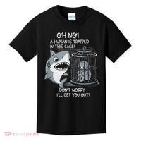 Oh No! A Human In A Cage Great White Shark Ocean Biologists Kids T-Shirt thumb 0