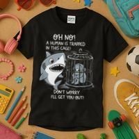 Oh No! A Human In A Cage Great White Shark Ocean Biologists Kids T-Shirt thumb 3