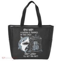 Oh No! A Human In A Cage Great White Shark Ocean Biologists Tote Bag thumb 0