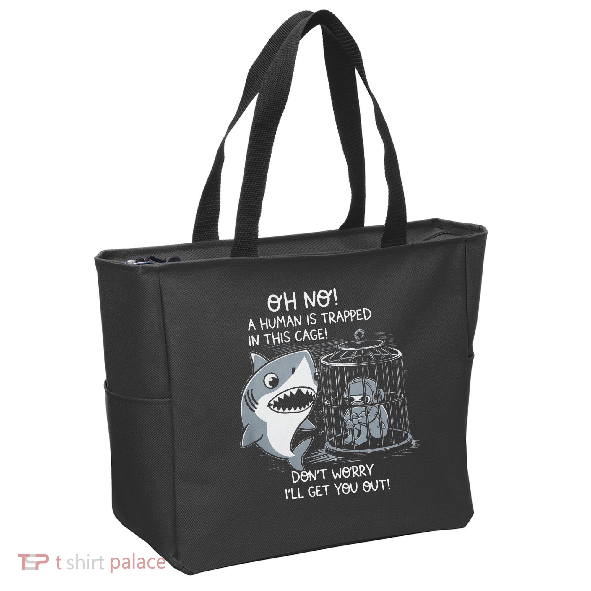 Oh No! A Human In A Cage Great White Shark Ocean Biologists Tote Bag