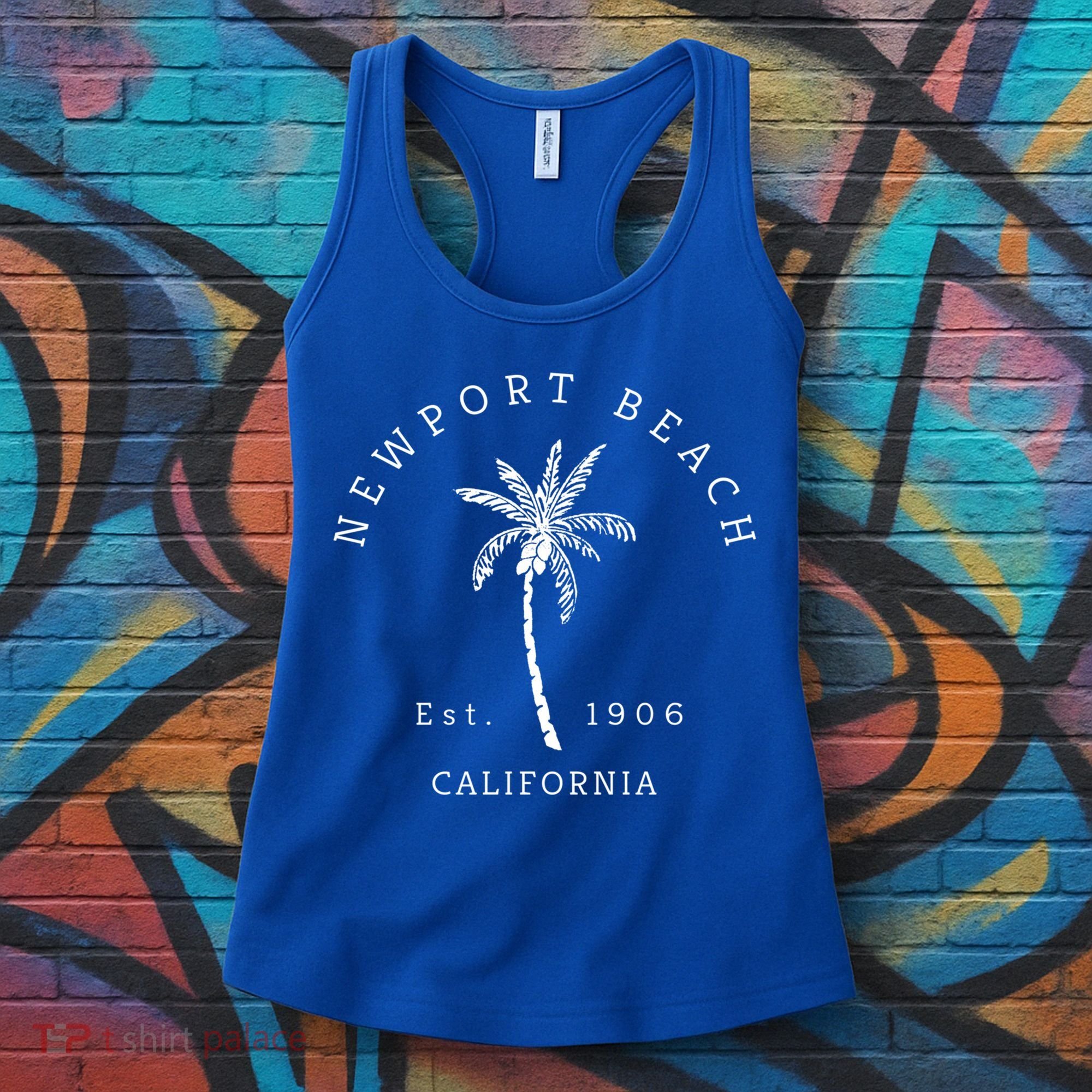 Original Newport Beach Ca Palm Tree Unique Novelty Art Gift Women's Tank Top