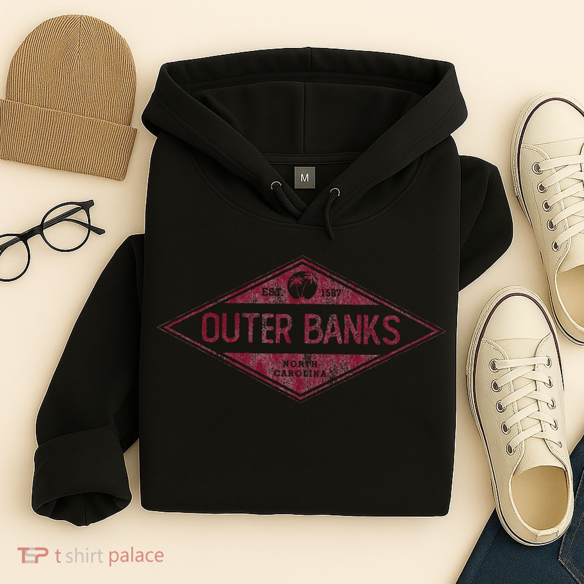Obx North Carolina Retro Badge Souvenir Hoodie